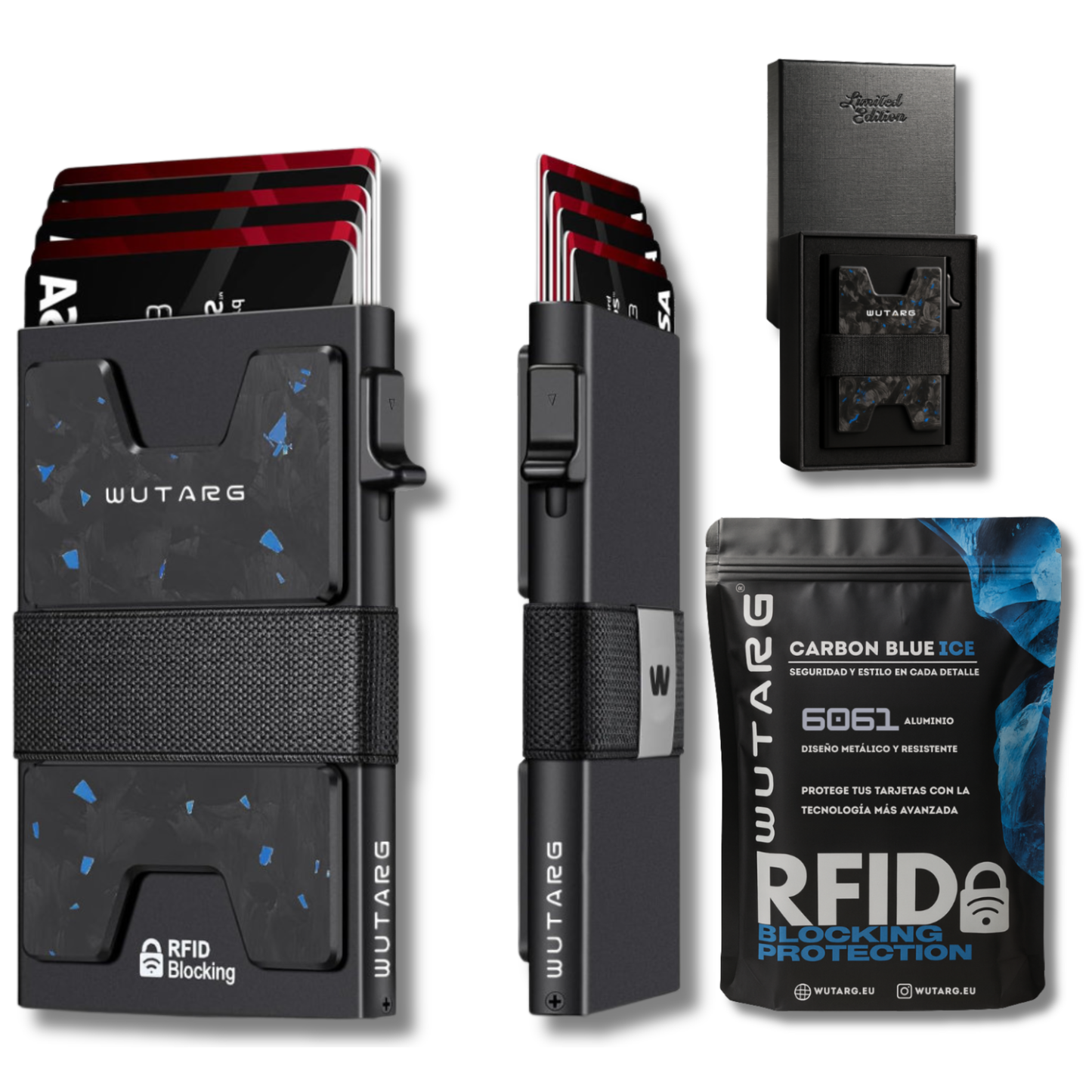 Tarjetero WUTARG Carbon Blue Ice | Aluminio 6061 con Protección RFID