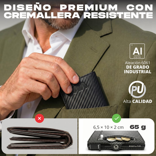 Tarjetero WUTARG Flex Series | Cuero PU · RFID · Pop-up · Cremallera · Compacta