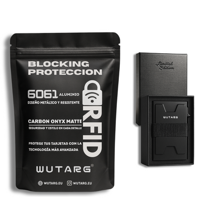 Tarjetero WUTARG Carbon Onyx Matte | Aluminio 6061 mate con Protección RFID