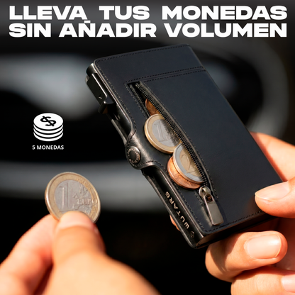 Tarjetero WUTARG Flex Series | Cuero PU · RFID · Pop-up · Cremallera · Compacta