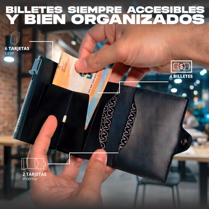 Tarjetero WUTARG Flex Series | Cuero PU · RFID · Pop-up · Cremallera · Compacta