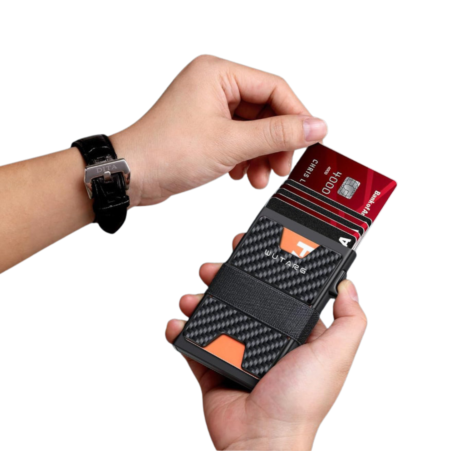 Tarjetero WUTARG Carbon Black | Aluminio 6061 con textura de carbono y Protección RFID