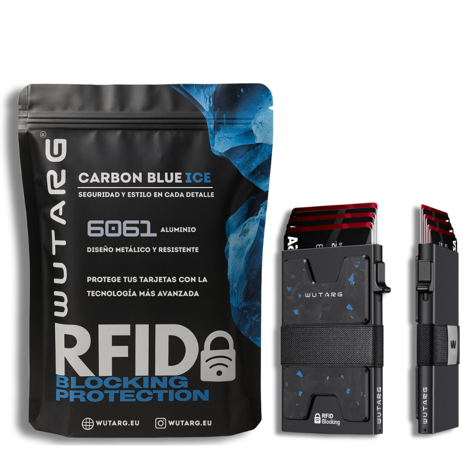 Tarjetero WUTARG Carbon Blue Ice | Aluminio 6061 con Protección RFID