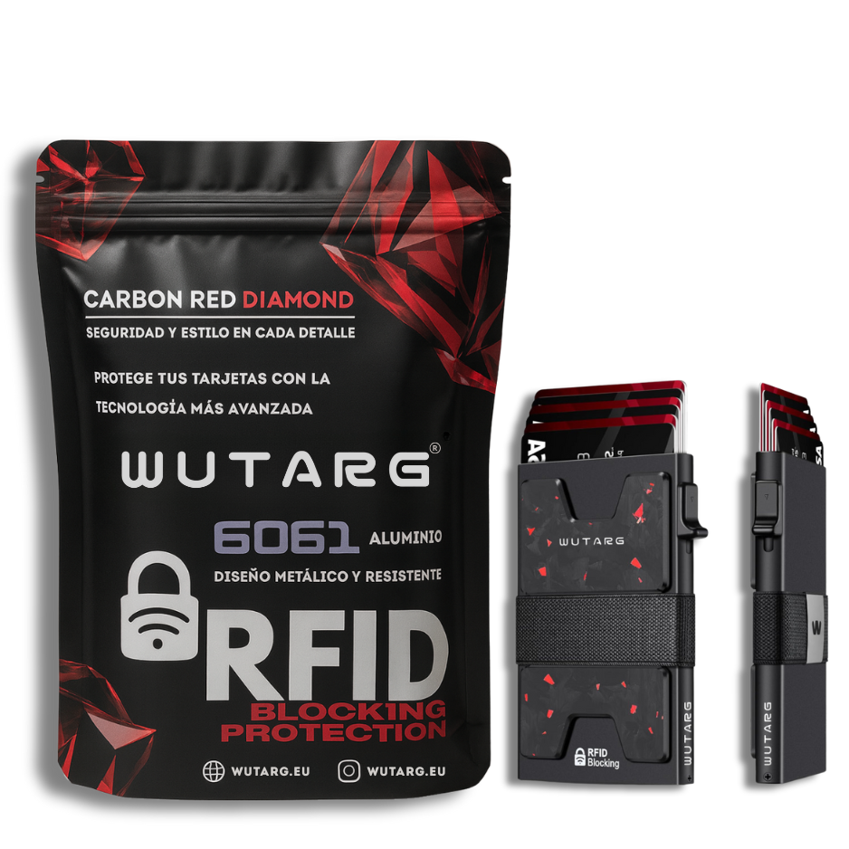 Tarjetero WUTARG Carbon Red Diamond | Aluminio 6061 con Protección RFID