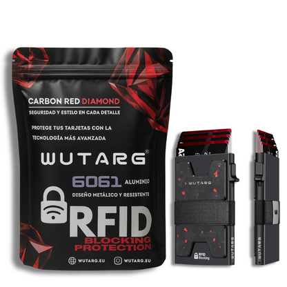 Tarjetero WUTARG Carbon Red Diamond | Aluminio 6061 con Protección RFID