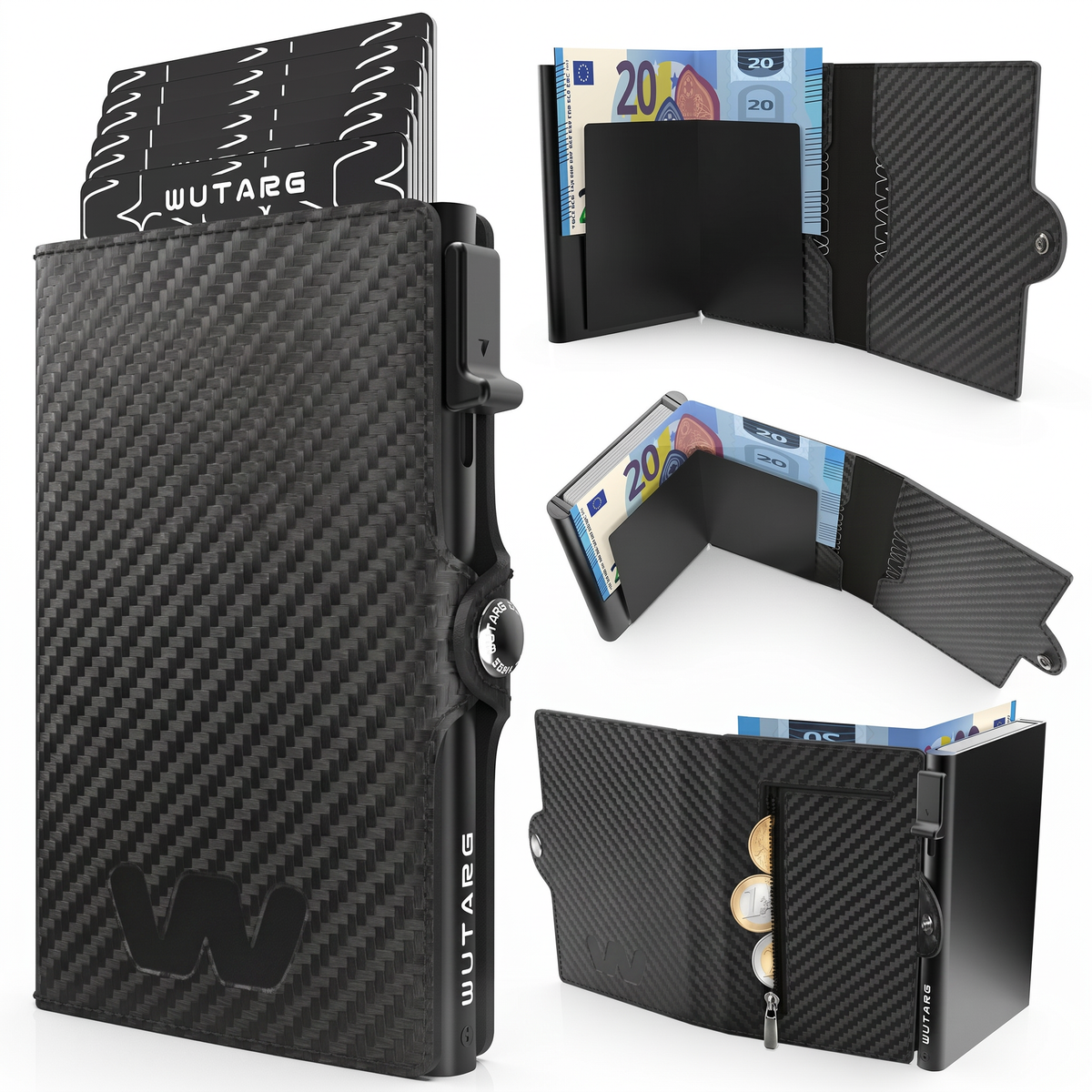 Tarjetero WUTARG Flex Series | Cuero PU · RFID · Pop-up · Cremallera · Compacta
