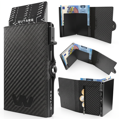 Tarjetero WUTARG Flex Series | Cuero PU · RFID · Pop-up · Cremallera · Compacta