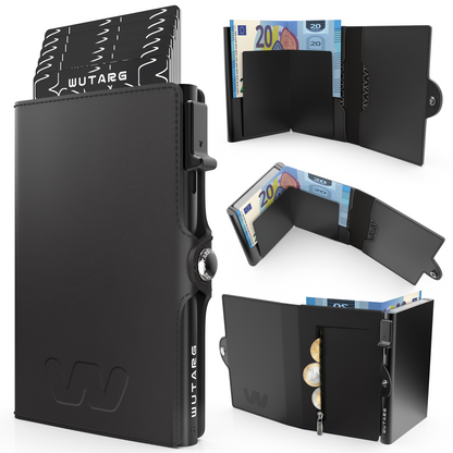 Tarjetero WUTARG Flex Series | Cuero PU · RFID · Pop-up · Cremallera · Compacta