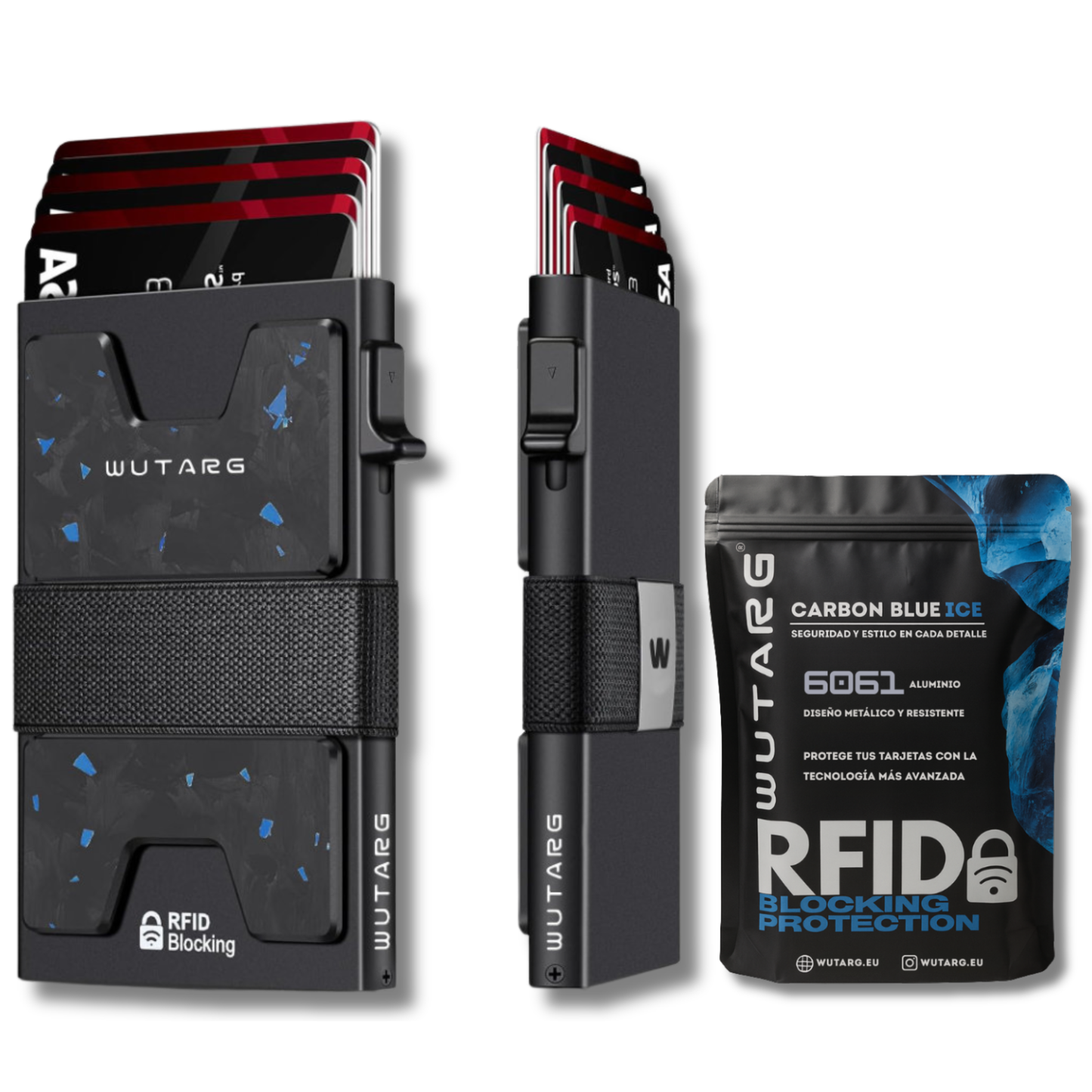 Tarjetero WUTARG Carbon Blue Ice | Aluminio 6061 con Protección RFID