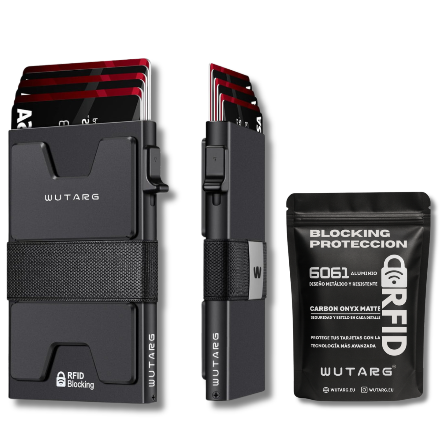 Tarjetero WUTARG Carbon Onyx Matte | Aluminio 6061 mate con Protección RFID