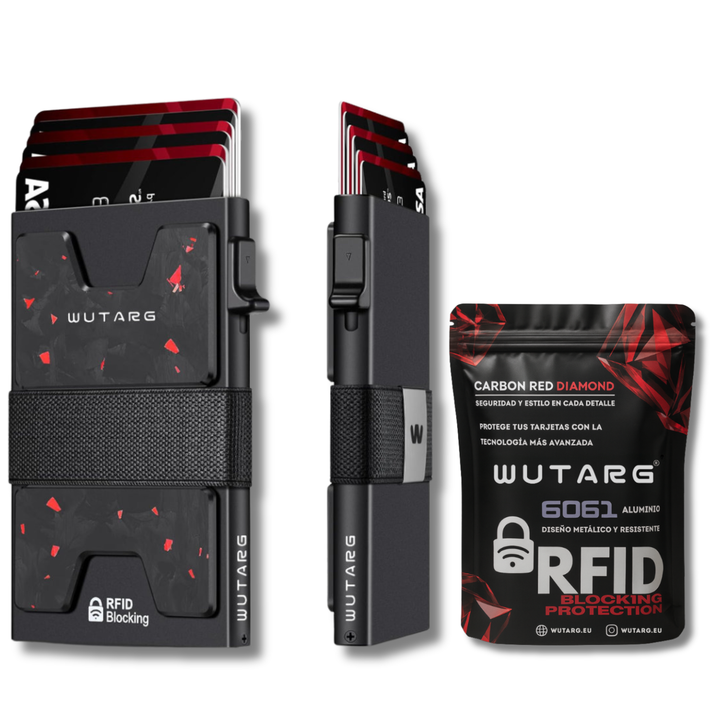 Tarjetero WUTARG Carbon Red Diamond | Aluminio 6061 con Protección RFID