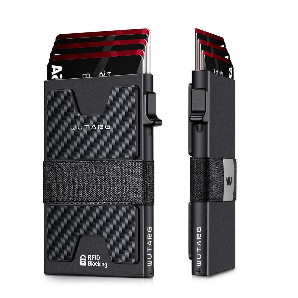 Tarjetero WUTARG Carbon Black | Aluminio 6061 con textura de carbono y Protección RFID